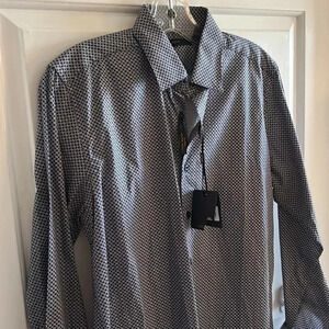 AKA men shirt , NWT ,slim fit,blur,white,tan print,cotton  100, AKAC1330,career